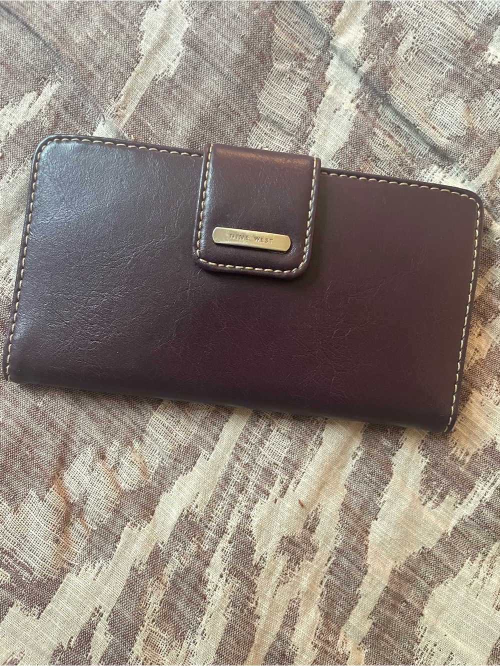 Nine West Deep Plum Leather Snap Wallet